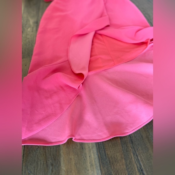 AQUA NWT Womens Coral Crepe Flounce Cocktail One-Shoulder Midi Dress Stretch - Picture 15 of 16